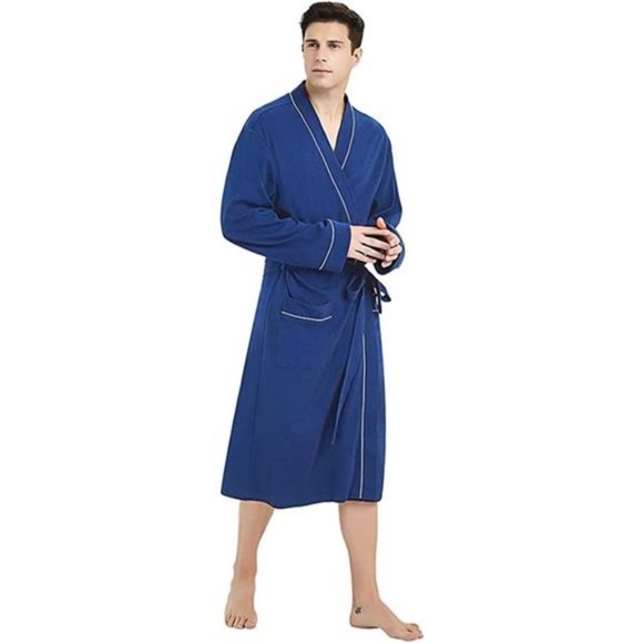 Mens Cotton Blend Robe Lightweight Knit Bathrobe